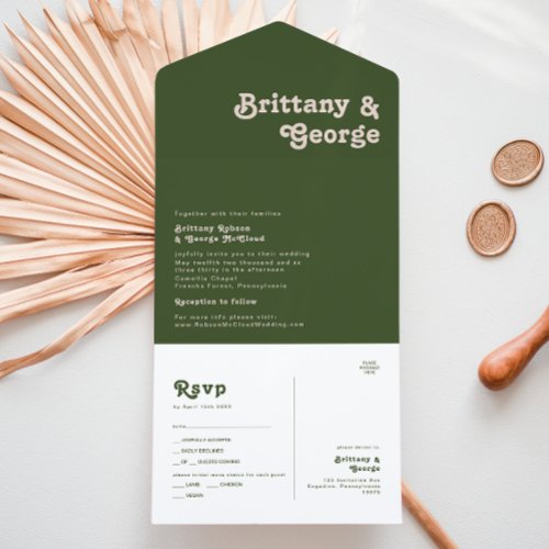 Simple Retro Vibes  Olive Green Seal and Send All In One Invitation