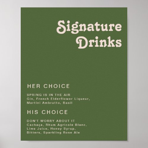 Simple Retro Vibes  Olive Green Signature Drinks Poster