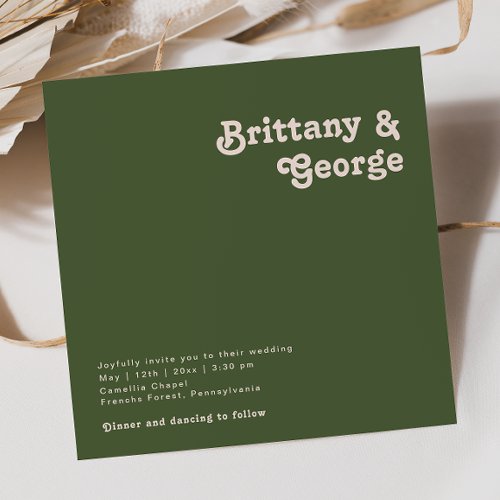 Simple Retro Vibes  Olive Green Square Wedding Invitation