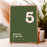Simple Retro Vibes | Olive Green Table Number<br><div class="desc">This simple retro vibes | olive green table number is perfect for your classic funky vintage earth tones wedding. The design features a minimalist hippie rustic boho font. The neutral southwest desert color palette and earthy bohemian mid-century lettering combine for a perfect, minimal modern western destination design. Feel free to...</div>