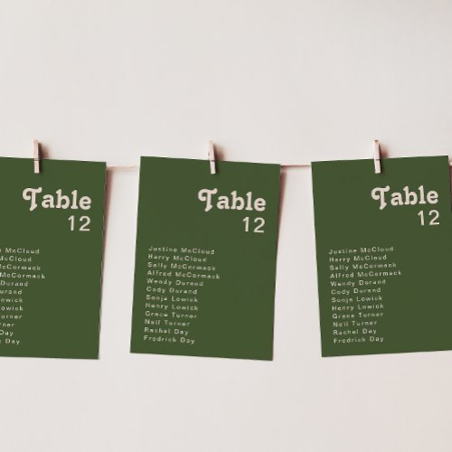 Simple Retro Vibes Olive Green Table Number Chart