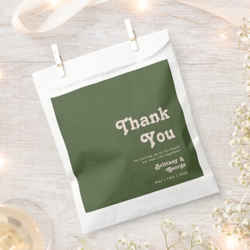 Simple Retro Vibes  Olive Green Thank You Favor Bag