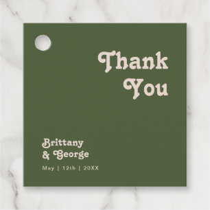 Simple Retro Vibes   Olive Green Thank You Favor Tags