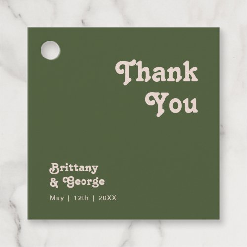Simple Retro Vibes  Olive Green Thank You Favor Tags