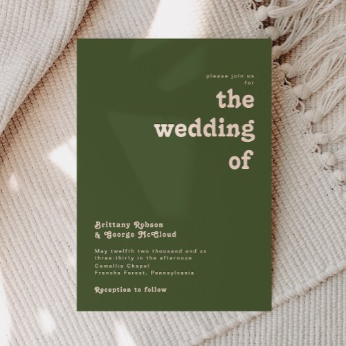 Simple Retro Vibes  Olive Green The Wedding Of Invitation