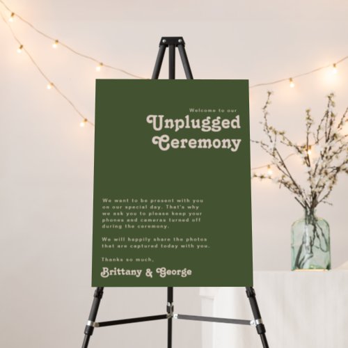 Simple Retro Vibes Olive Green Unplugged Ceremony Foam Board