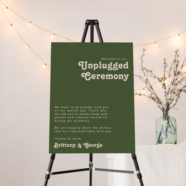 Simple Retro Vibes Olive Green Unplugged Ceremony Foam Board (In Situ (Stand))