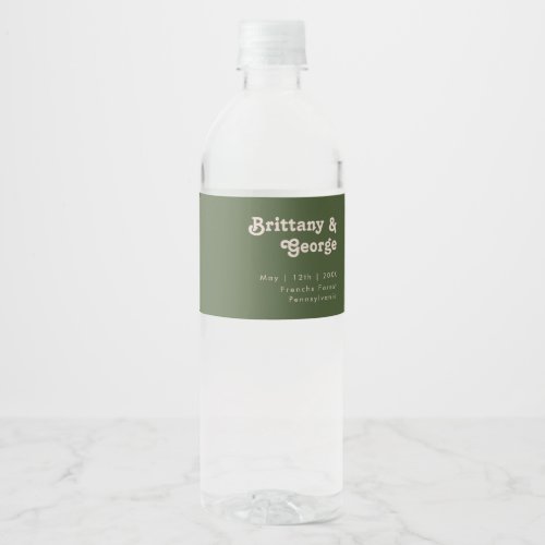 Simple Retro Vibes Olive Green Water Bottle Label