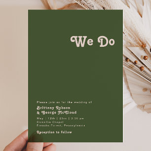 Simple Retro Vibes Olive Green We Do Wedding Invitation