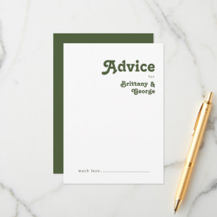 Simple Retro Vibes Olive Green Wedding Advice Card