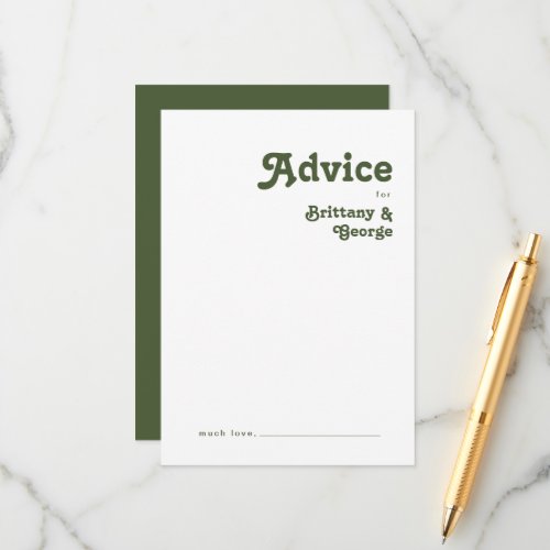 Simple Retro Vibes  Olive Green Wedding Advice Card