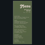 Simple Retro Vibes | Olive Green Wedding Dinner Menu<br><div class="desc">This simple retro vibes | olive green wedding dinner menu is perfect for your classic funky vintage earth tones wedding. The design features a minimalist hippie rustic boho font. The neutral southwest desert color palette and earthy bohemian mid-century lettering combine for a perfect, minimal modern western destination design. Feel free...</div>
