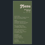 Simple Retro Vibes | Olive Green Wedding Dinner Menu<br><div class="desc">This simple retro vibes | olive green wedding dinner menu is perfect for your classic funky vintage earth tones wedding. The design features a minimalist hippie rustic boho font. The neutral southwest desert color palette and earthy bohemian mid-century lettering combine for a perfect, minimal modern western destination design. Feel free...</div>