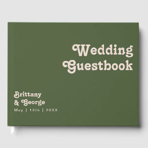 Simple Retro Vibes Olive Green Wedding Guestbook