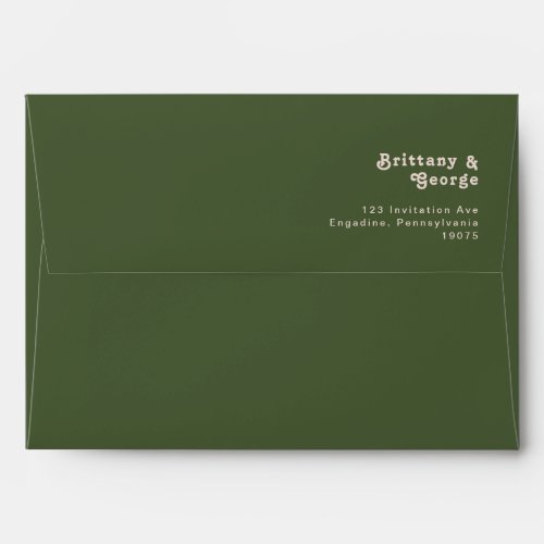 Simple Retro Vibes Olive Green Wedding Invitation Envelope