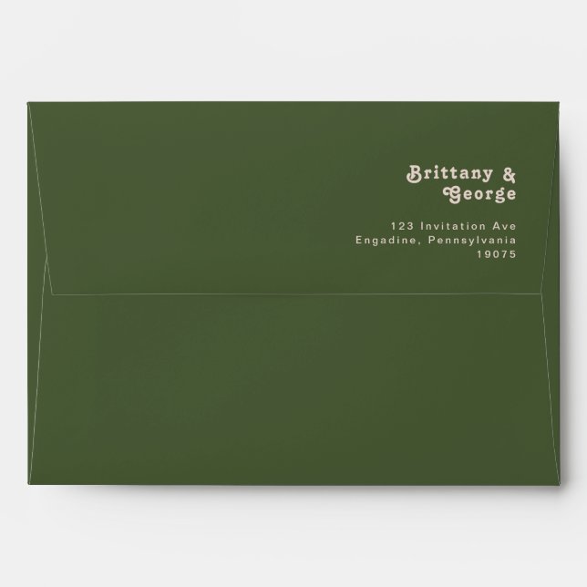 Simple Retro Vibes Olive Green Wedding Invitation Envelope (Back (Top Flap))