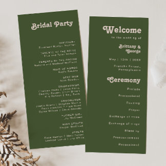 Simple Retro Vibes | Olive Green Wedding Program