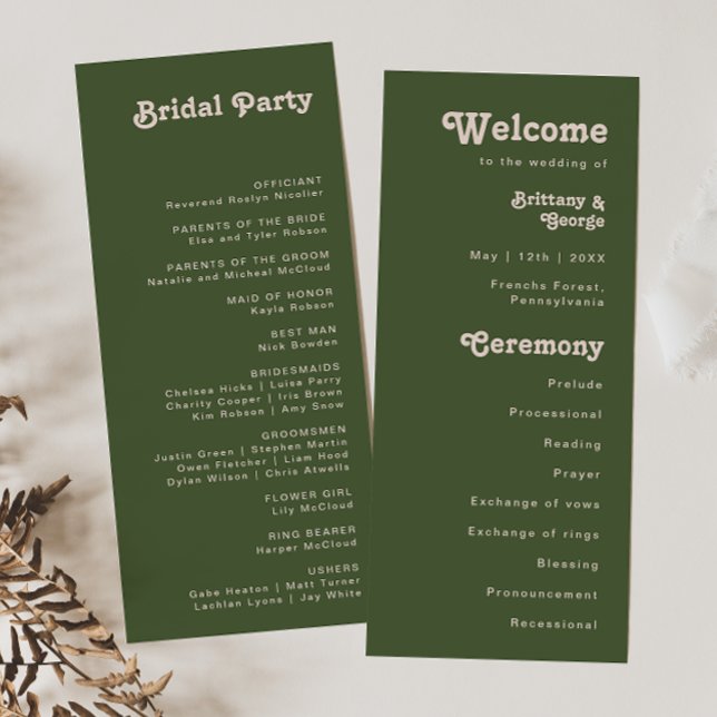 Simple Retro Vibes | Olive Green Wedding Program (Creator Uploaded)
