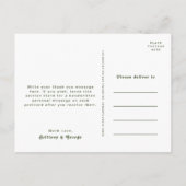 Simple Retro Vibes | Olive Green Wedding Thank You Postcard (Back)