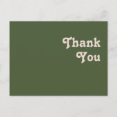 Simple Retro Vibes | Olive Green Wedding Thank You Postcard (Front)