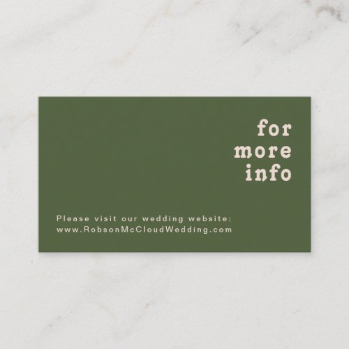 Simple Retro Vibes  Olive Green Wedding Website Enclosure Card