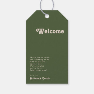 Simple Retro Vibes   Olive Green Wedding Welcome Gift Tags