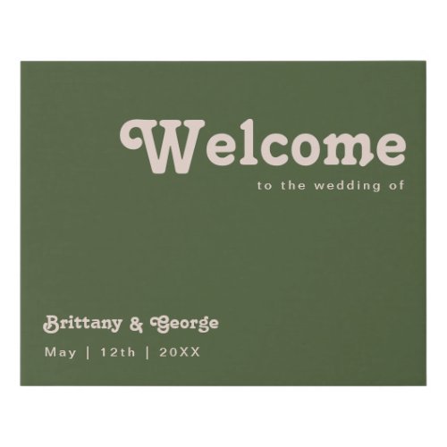 Simple Retro Vibes  Olive Green Welcome Faux Canvas Print