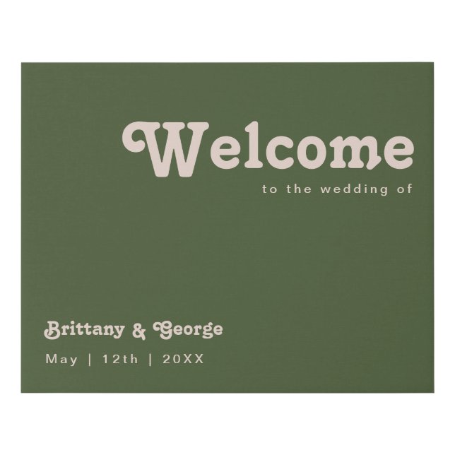 Simple Retro Vibes | Olive Green Welcome Faux Canvas Print (Front)