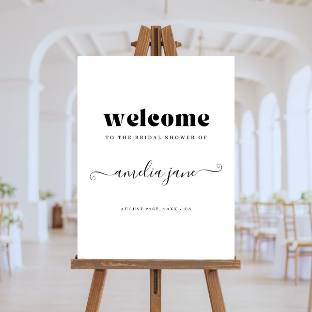 Simple Retro Whimsy Script Bridal Shower Welcome Foam Board (Creator Uploaded)