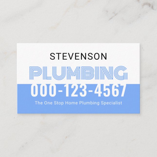 Simple Retro White Blue Water Plumbing Business Card (Front)