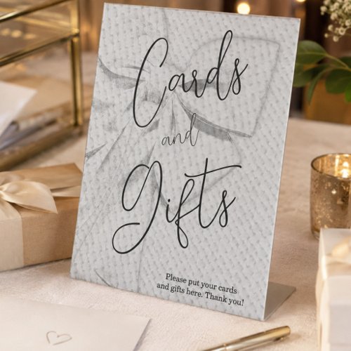 Simple Retro White Bow Cards and Gifts Script  Pedestal Sign