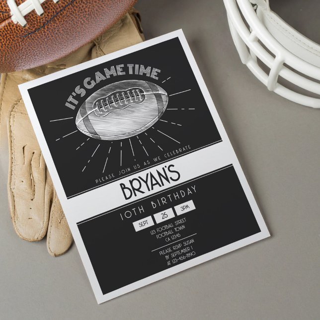 Simple Retro White Football Budget Birthday Invite (Creator Uploaded)