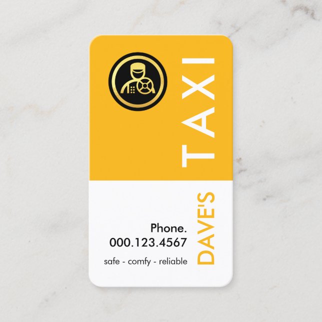 Simple Retro Yellow Taxi Layer Business Card (Front)