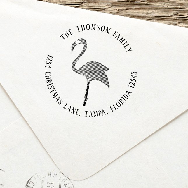 Simple Return Address Pink Flamingo Tropical  Self-inking Stamp (Cute simple pink flamingo tropical bird self inking stamp. )