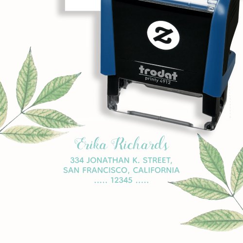 simple return address with cursive name blue self_inking stamp