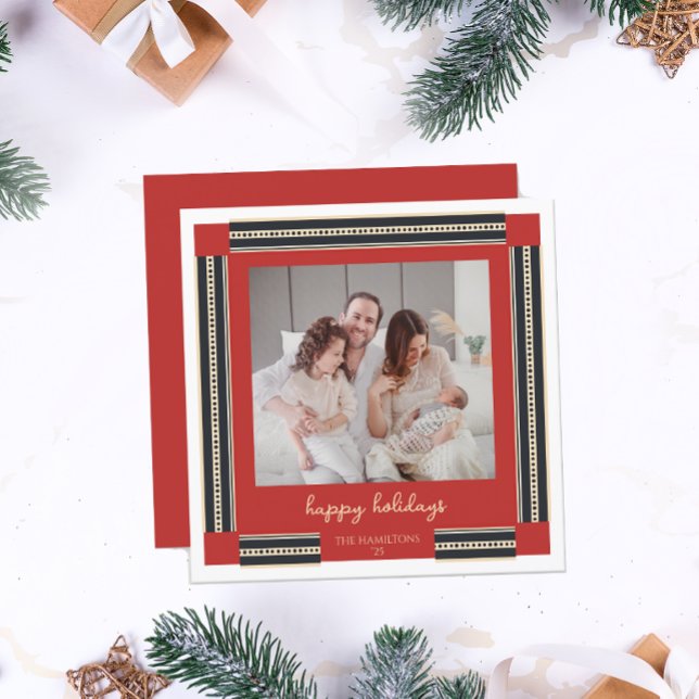 Simple Ribbon Border Happy Holidays Card (Creator Uploaded)