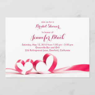 Simple Ribbon Hearts Valentine's Bridal Shower Invitation