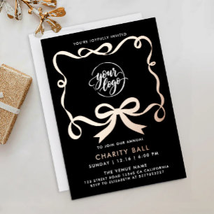 Simple Ribbon Logo Black Gold Business Annual Gala Foil Invitation