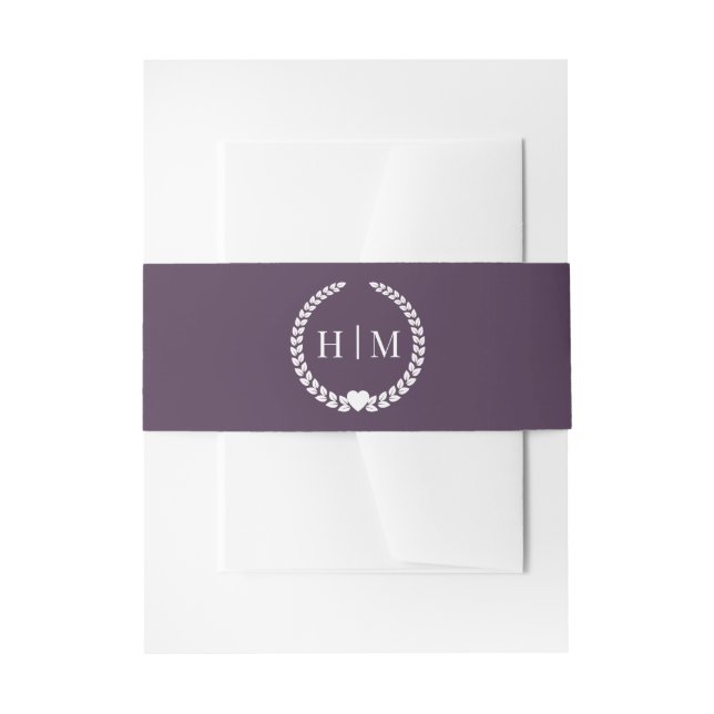 Simple Rich Wine Purple Minimalist Monogram  Invitation Belly Band (Front Example)