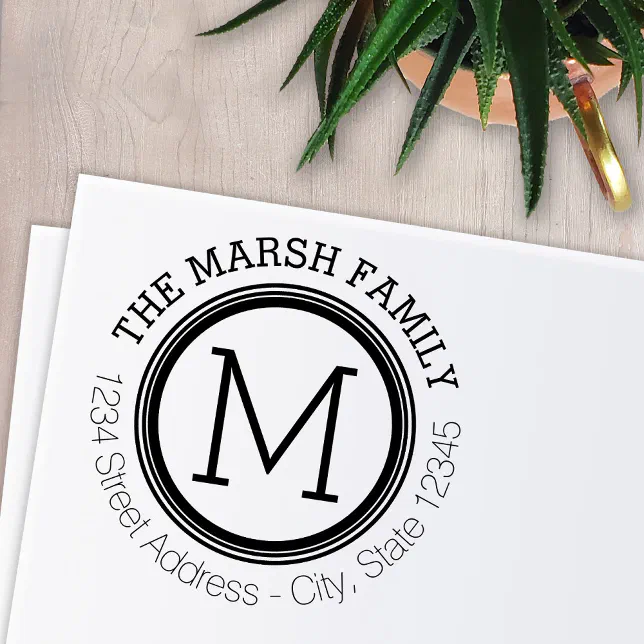 Simple Ring Monogram Name and Return Address Selfinking Stamp Zazzle