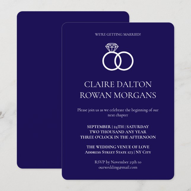 Simple Rings Blue Wedding Invitation  (Front/Back)