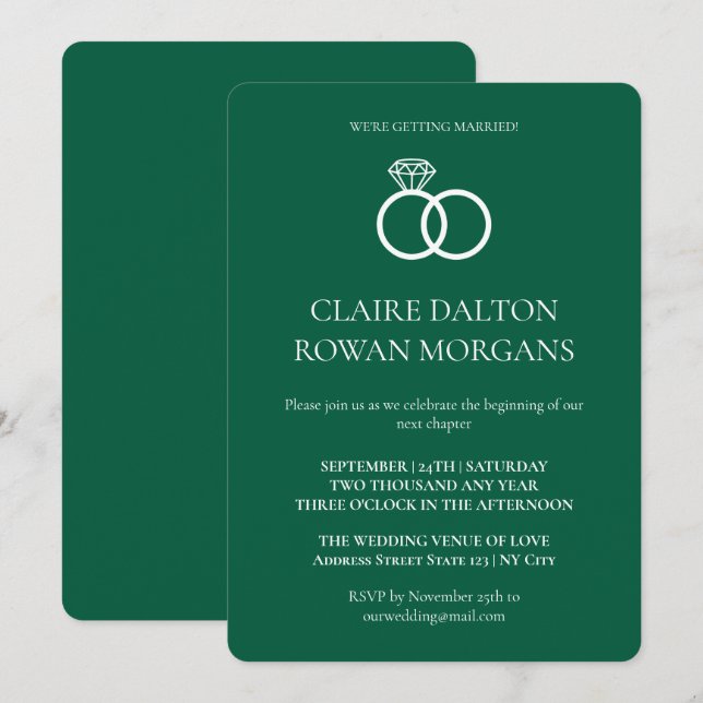 Simple Rings Green Wedding Invitation  (Front/Back)