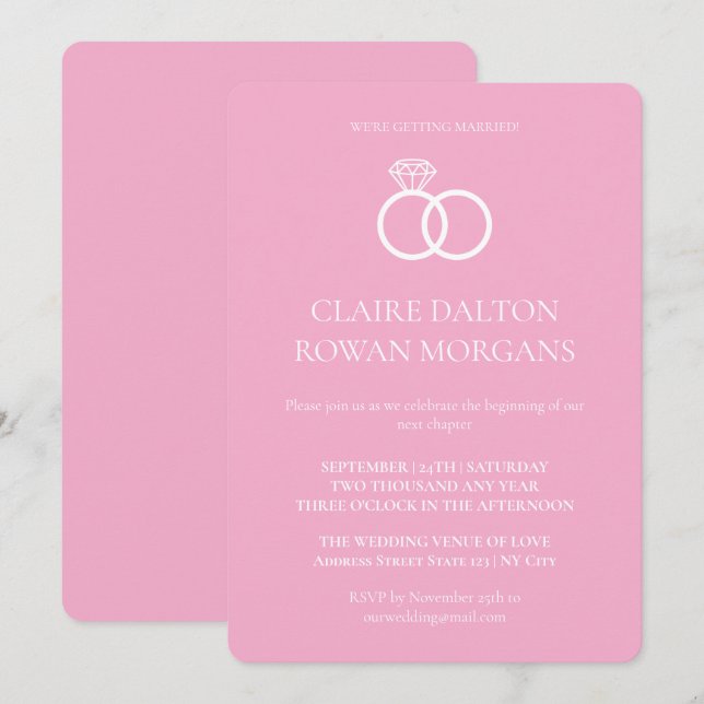 Simple Rings Pink Wedding Invitation  (Front/Back)
