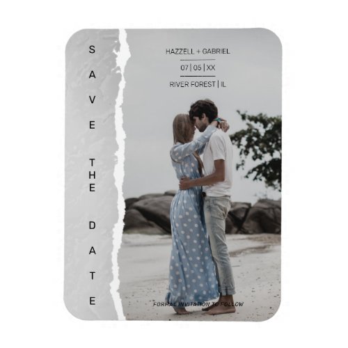 Simple Ripped Paper Effect Wedding Custom Photo Magnet