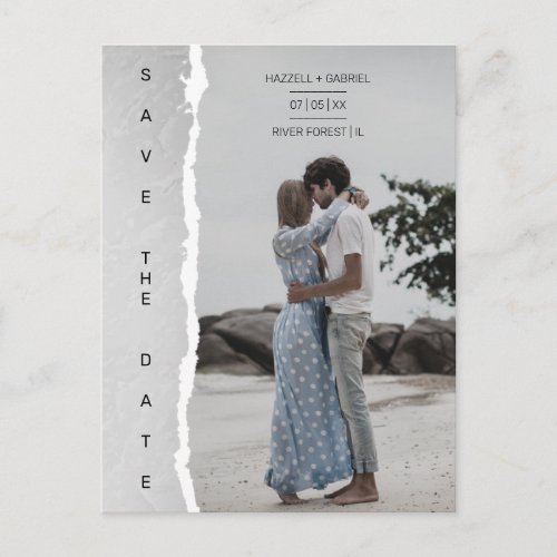 Simple Ripped Paper Effect Wedding Custom Photo Postcard