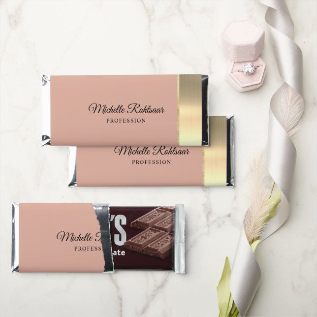 Simple Roasted Peach Metallic Hershey Bar Favors (Front)