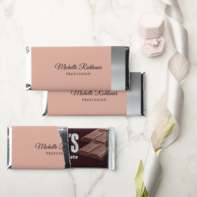 Simple Roasted Peach Metallic Hershey Bar Favors (Front)