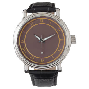 Simple Roman Numeral Brown Background Watch