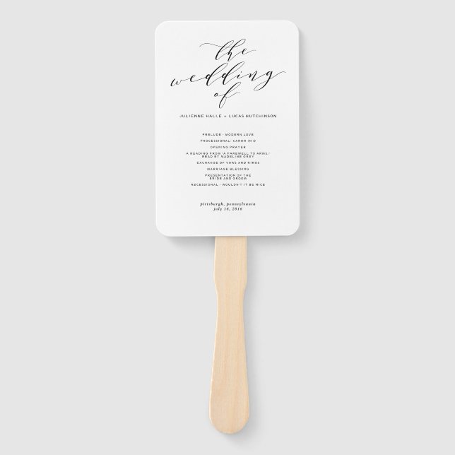 Simple Romance Calligraphy Wed Wedding Program Fan (Front)
