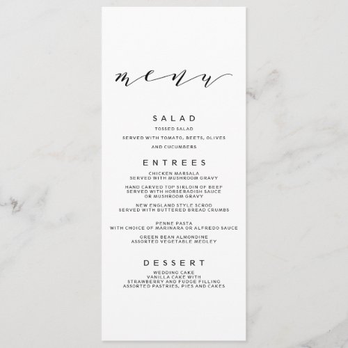 Simple Romance Calligraphy Wedding Menu